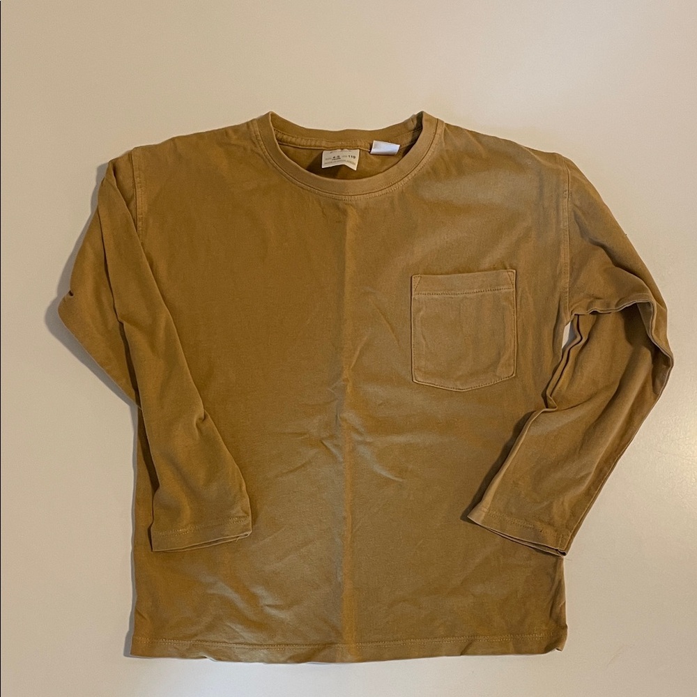 Zara Kids Mustard Yellow Long Sleeve Shirt with Pocket - Size 4-5T